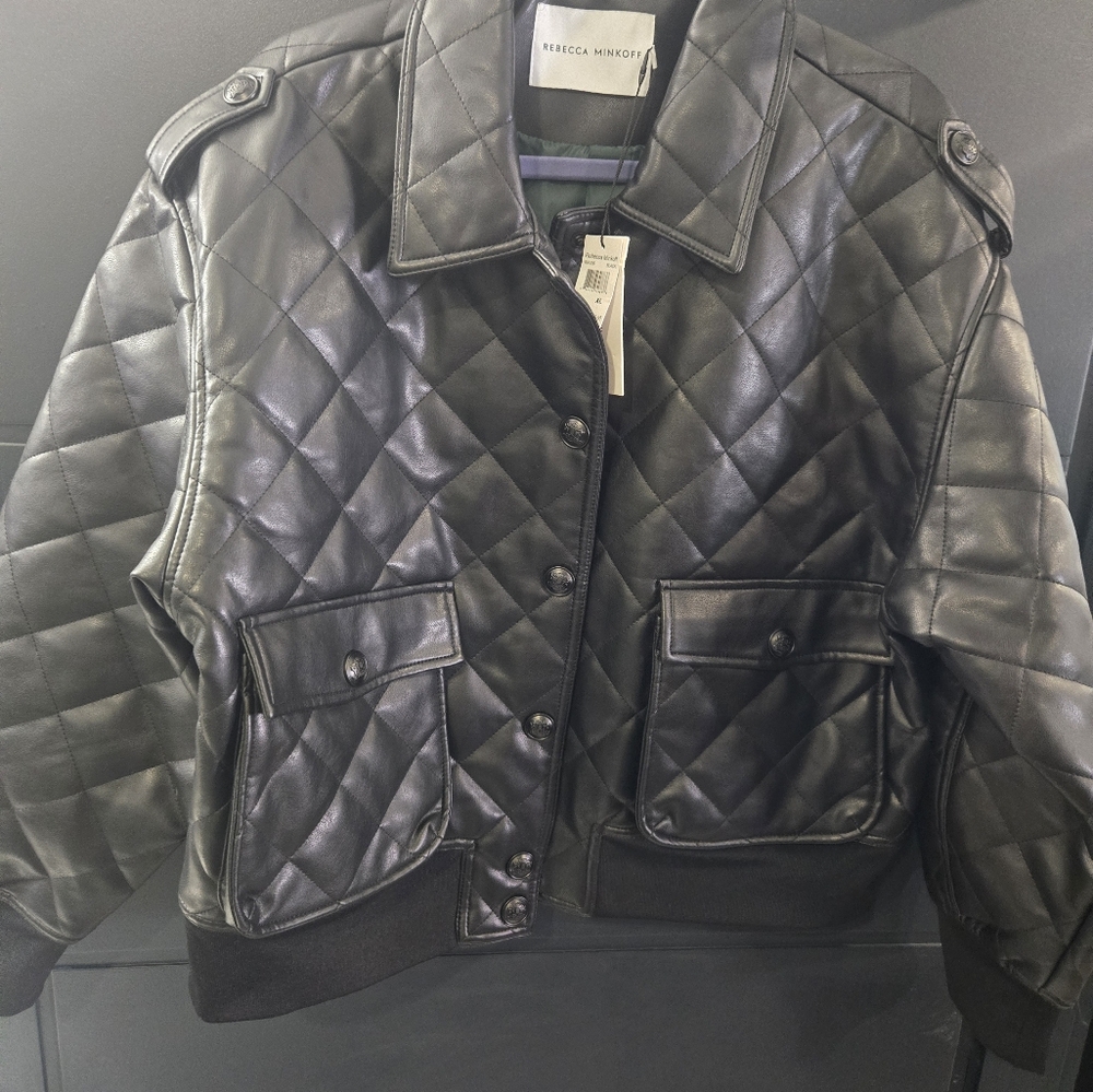 Nwt Bomber Leather Jacket Rebecca Minkoff XL - Picture 7 of 10